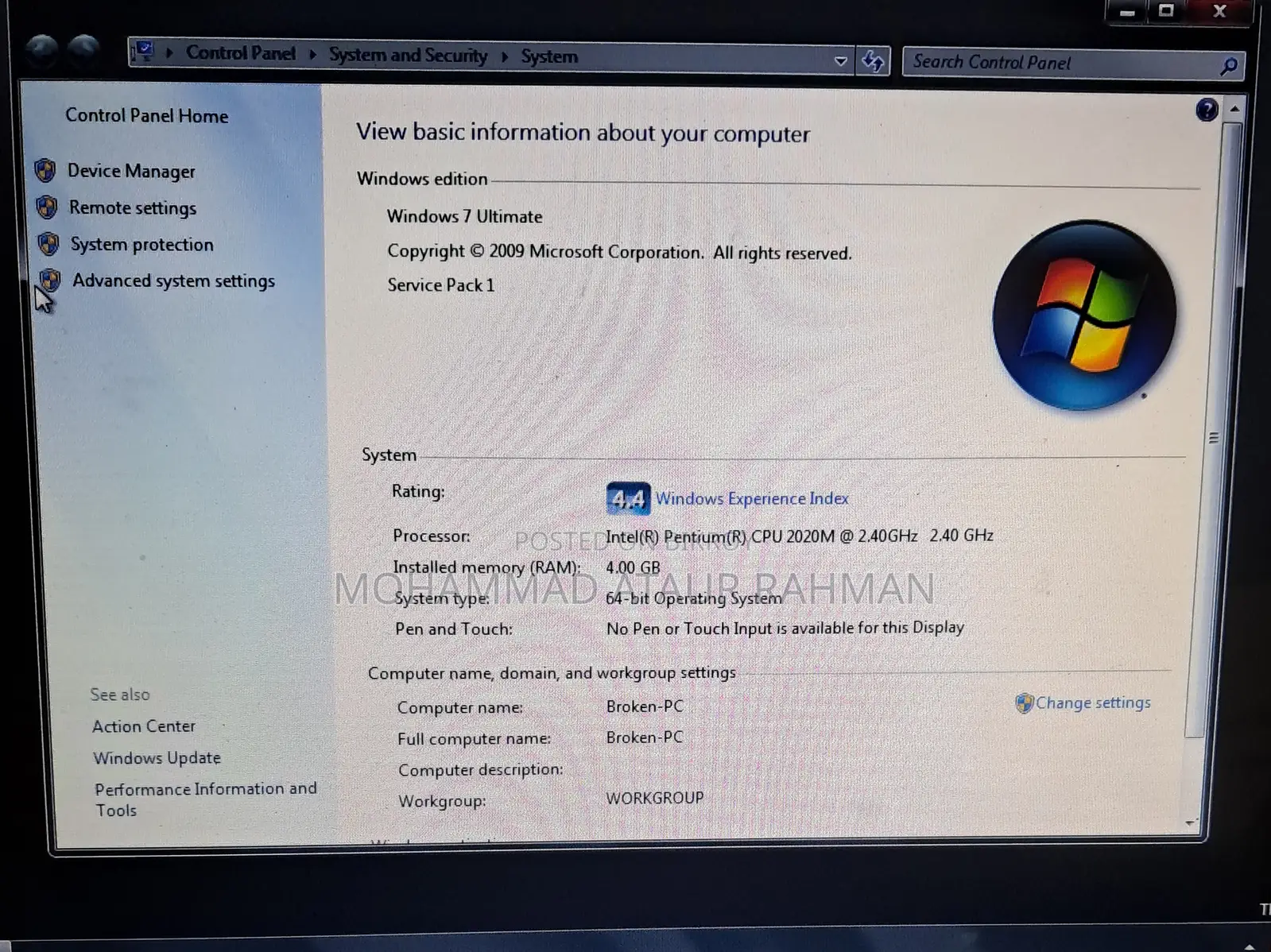 Laptop Toshiba 4GB Intel Pentium HDD 500GB