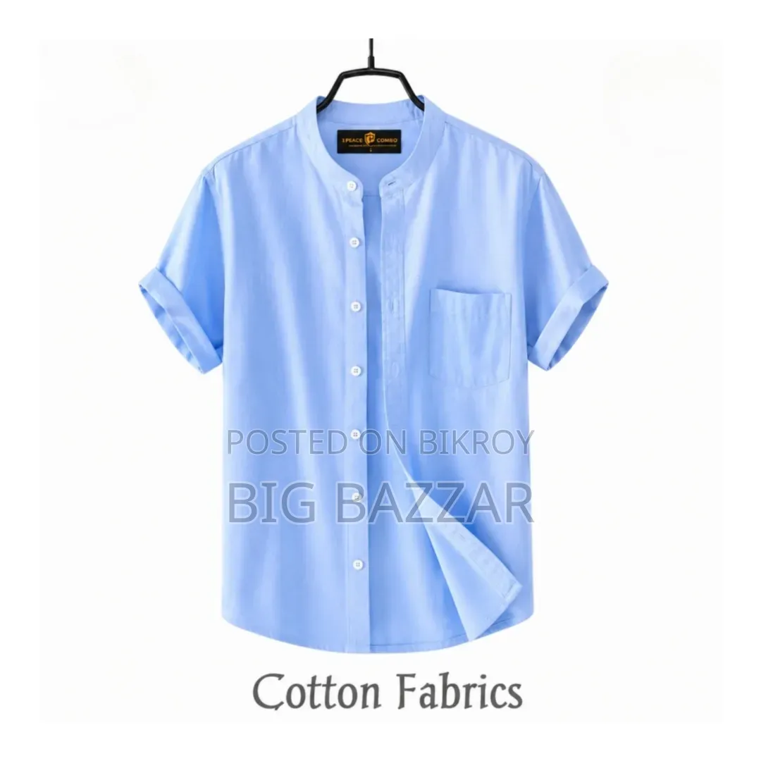Oxford Cotton Band Collar Half Sleeve Shirt