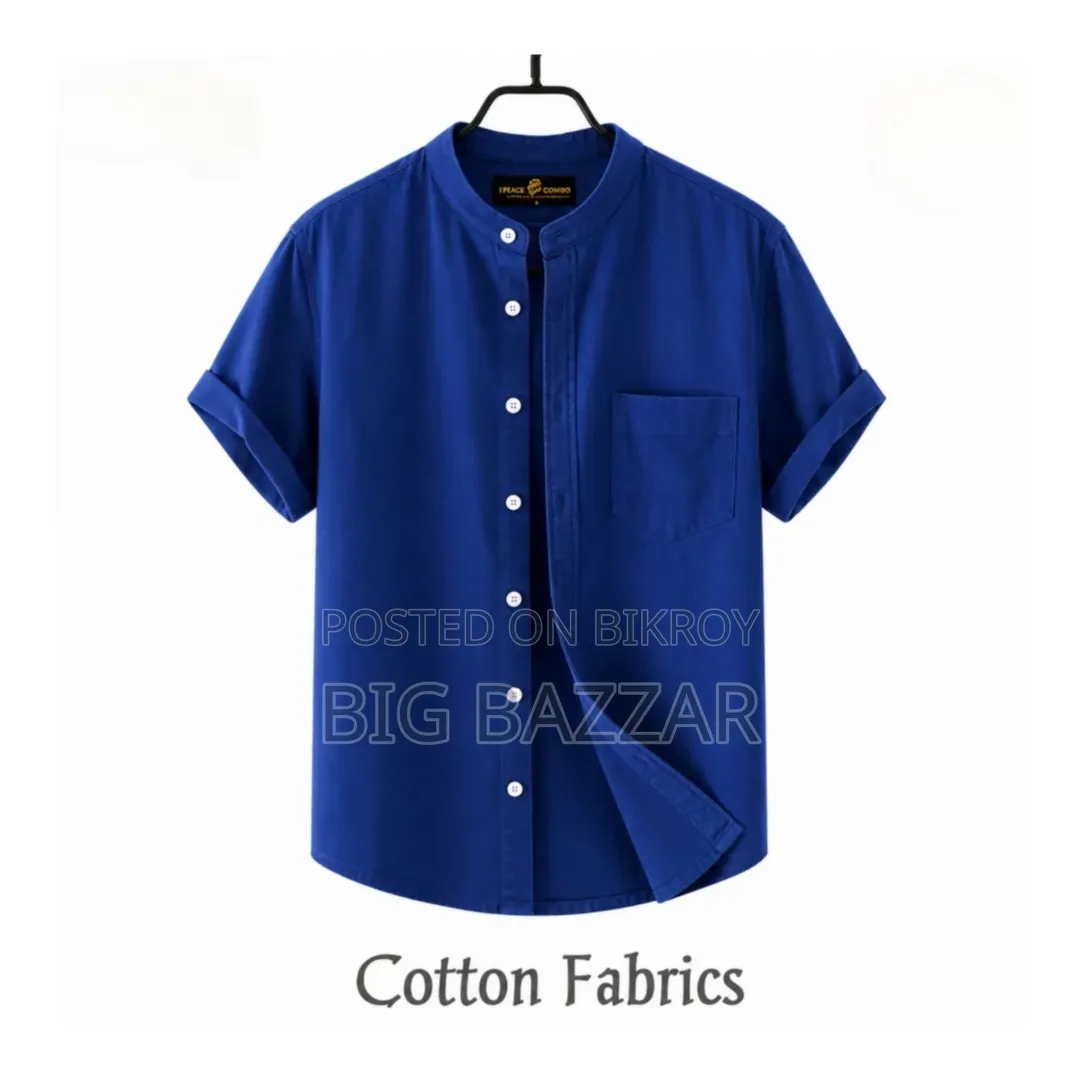 Oxford Cotton Band Collar Half Sleeve Shirt