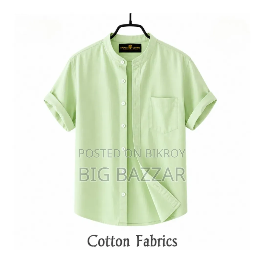 Oxford Cotton Band Collar Half Sleeve Shirt