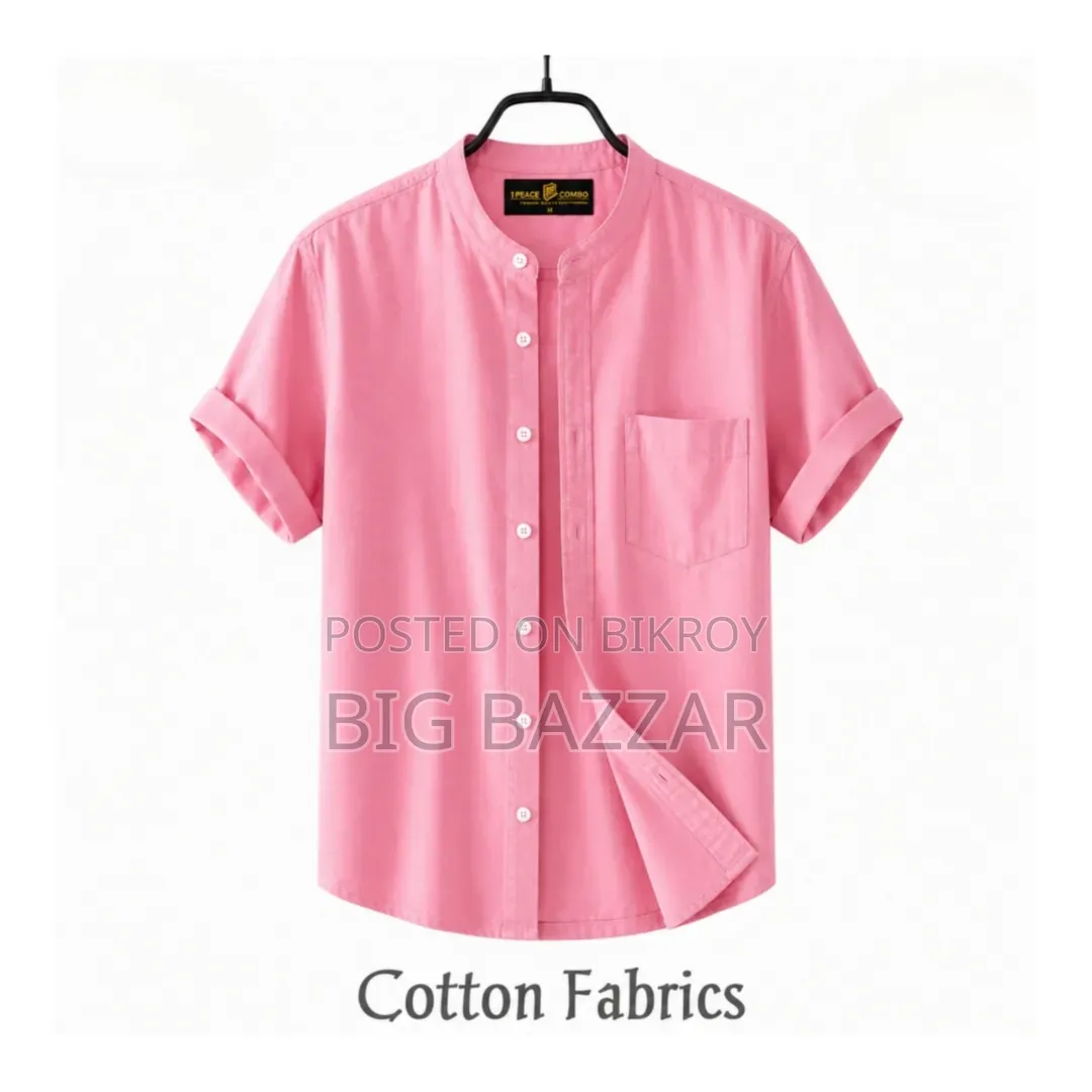 Oxford Cotton Band Collar Half Sleeve Shirt