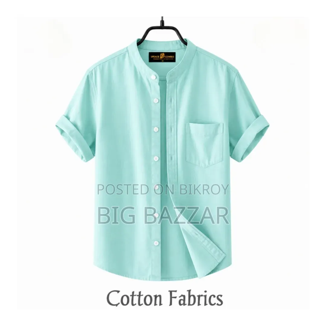 Oxford Cotton Band Collar Half Sleeve Shirt