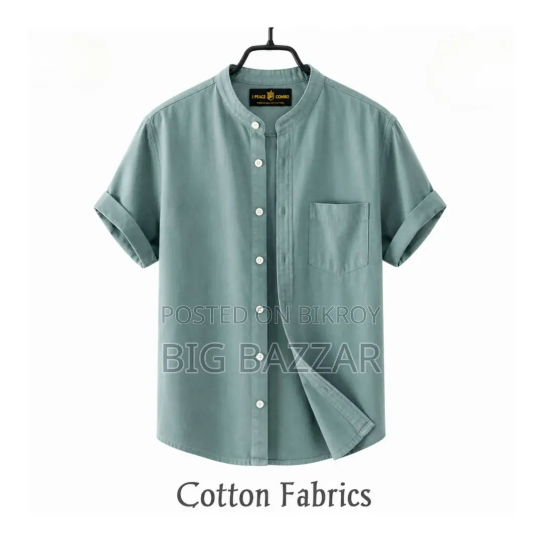 Oxford Cotton Band Collar Half Sleeve Shirt