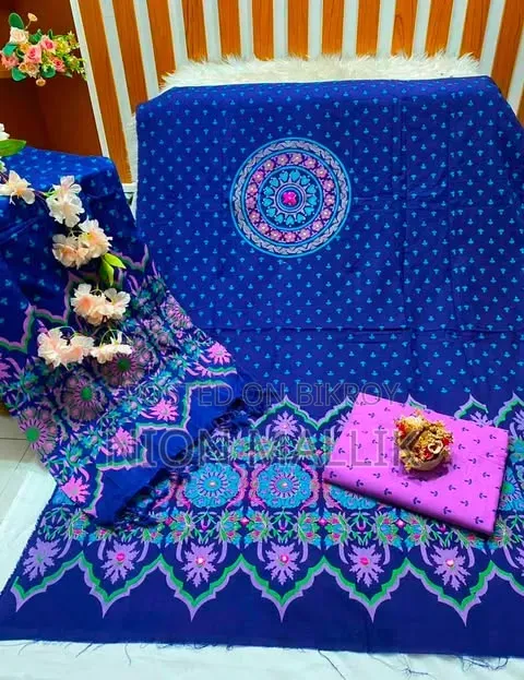 Aarong Embroidered and Block Print Semi-Stitched Kameez Thread Work Three Piece