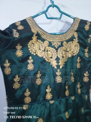 Original Dark Bottle Green Party Gown | Golden Embroidery, Like New