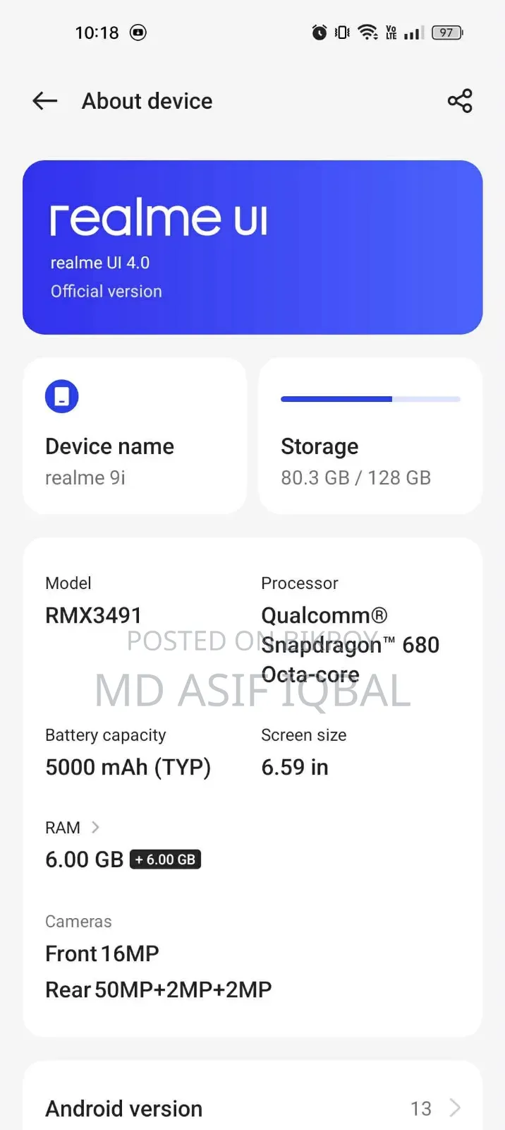Realme 9i 128 GB Black