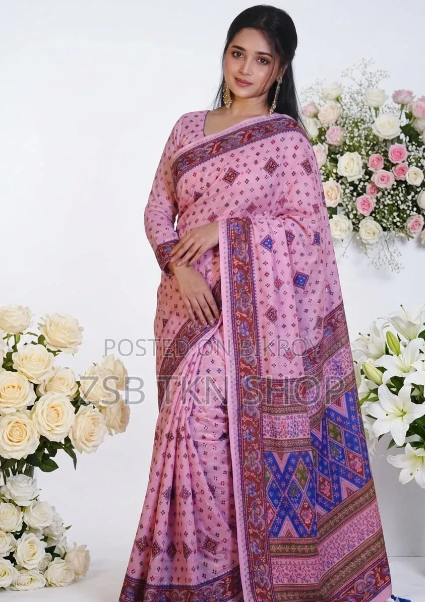 Cotton Skin Print Saree With Blouse Piece