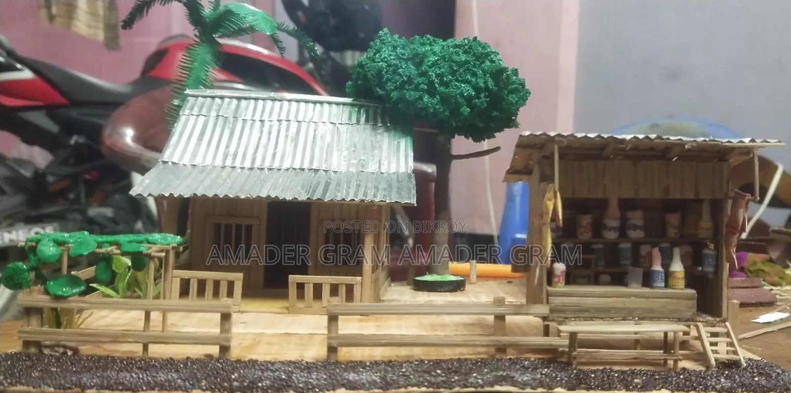 Handmade Showpiece, Rural Scenery, Bamboo House, Home Decor Items
