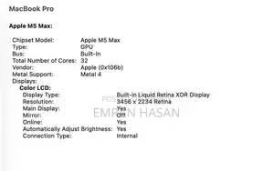 New Laptop Apple 36GB Apple M5 Max SSD 4T