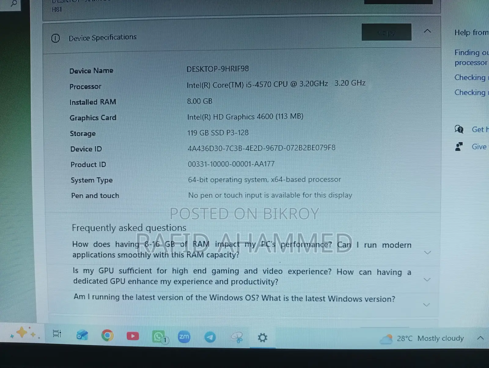 Desktop Computer 8GB Intel Core i5 SSD 140GB