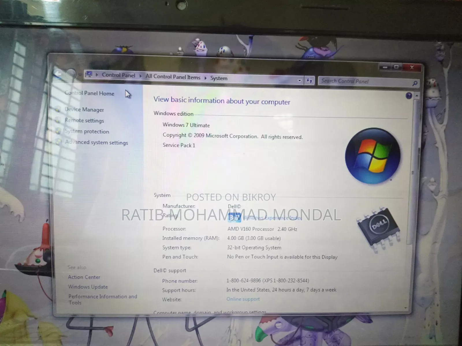 Laptop Dell 4GB AMD HDD 250GB