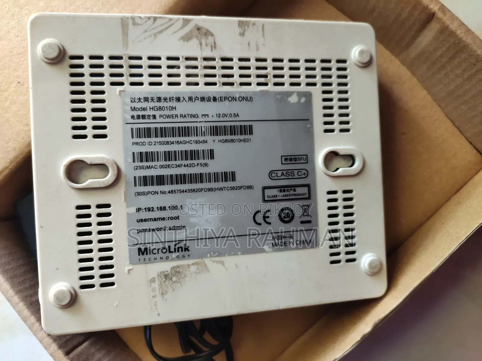 Huawei HG8010H EPON ONU Fiber Optical Modem With Adapter Box