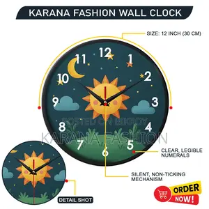 Karana Fashion (KW07) 12-Inch Cute Sun Moon Kids Wall Clock