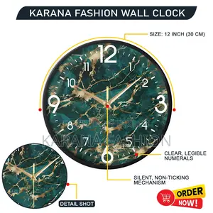 Karana Fashion (KW13) 12-Inch Luxury Green Marble Gold Wall Clock