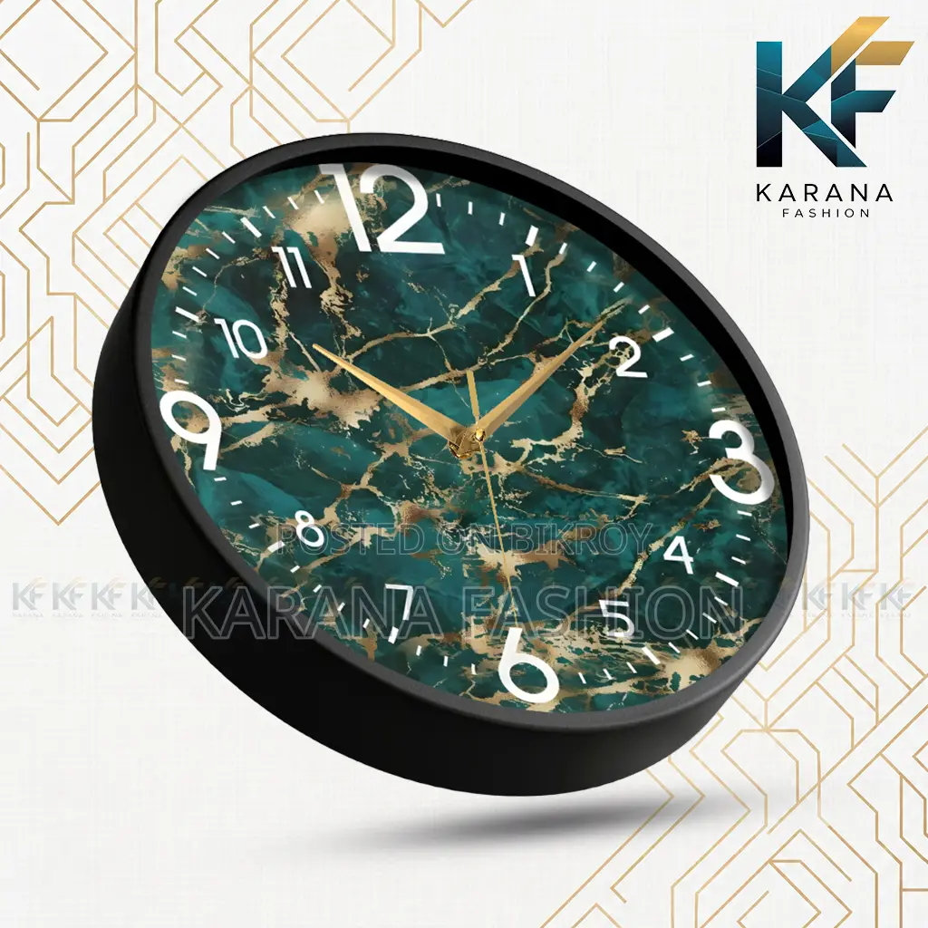 Karana Fashion (KW13) 12-Inch Luxury Green Marble Gold Wall Clock