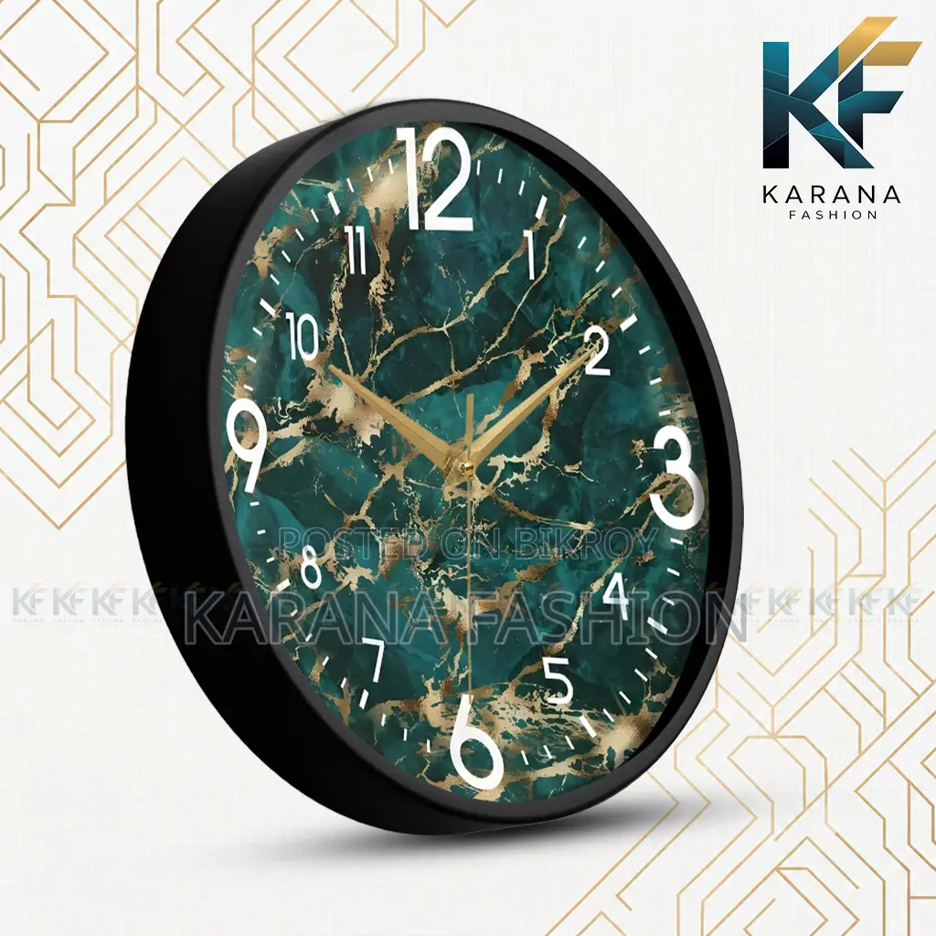 Karana Fashion (KW13) 12-Inch Luxury Green Marble Gold Wall Clock