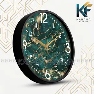 Karana Fashion (KW13) 12-Inch Luxury Green Marble Gold Wall Clock