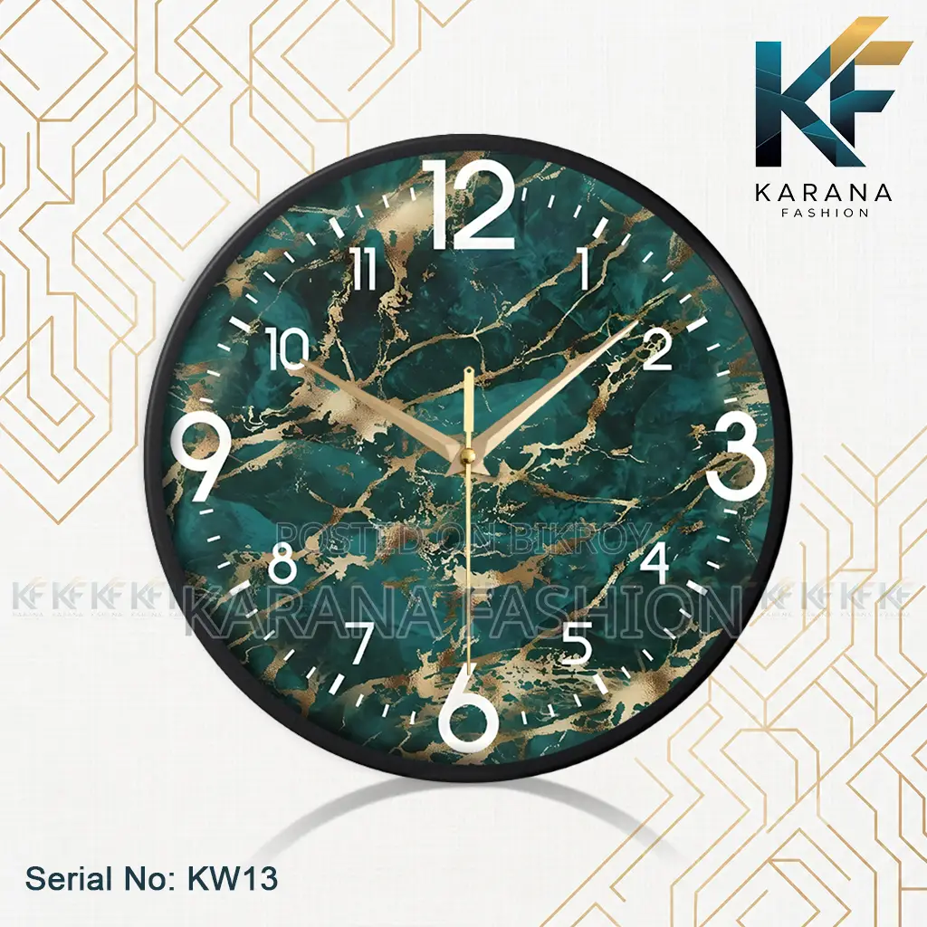 Karana Fashion (KW13) 12-Inch Luxury Green Marble Gold Wall Clock