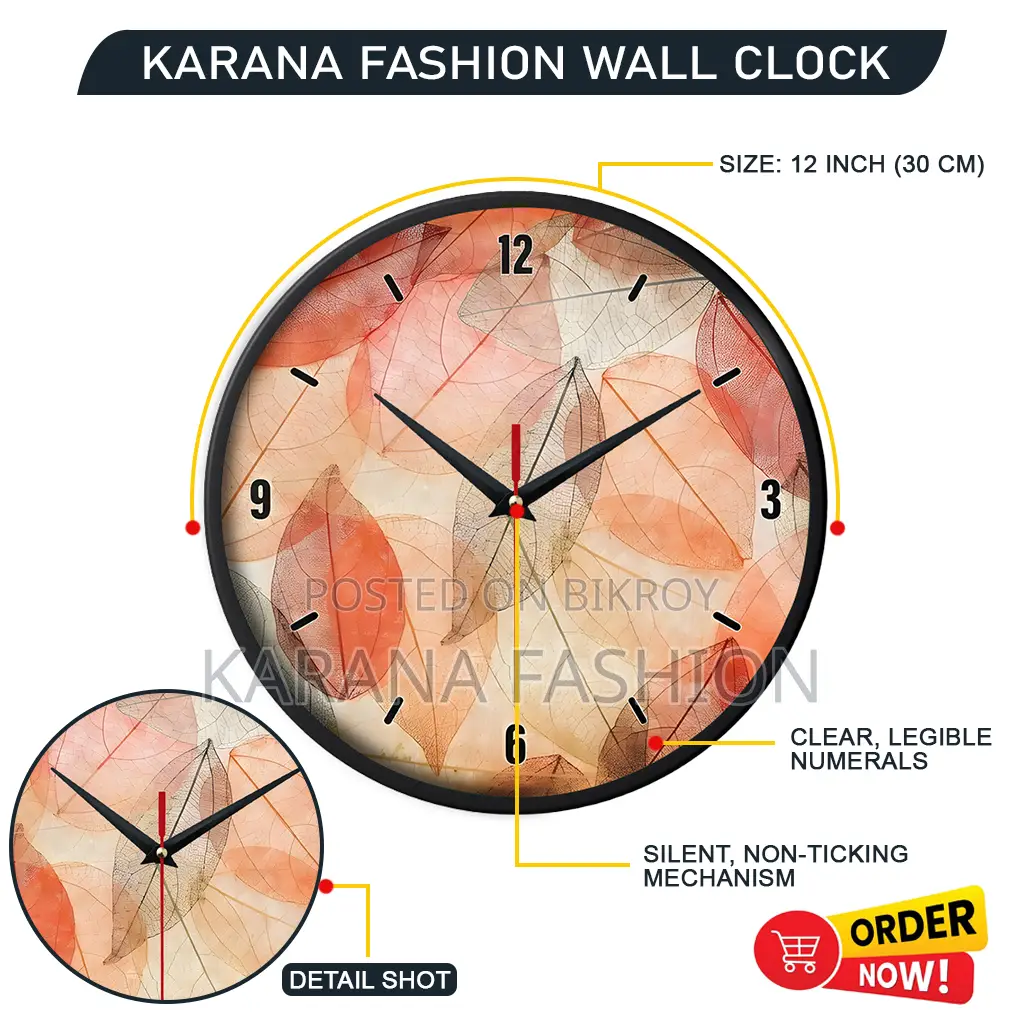 Karana Fashion (KW15) 12-Inch Autumn Leaves Wall Clock