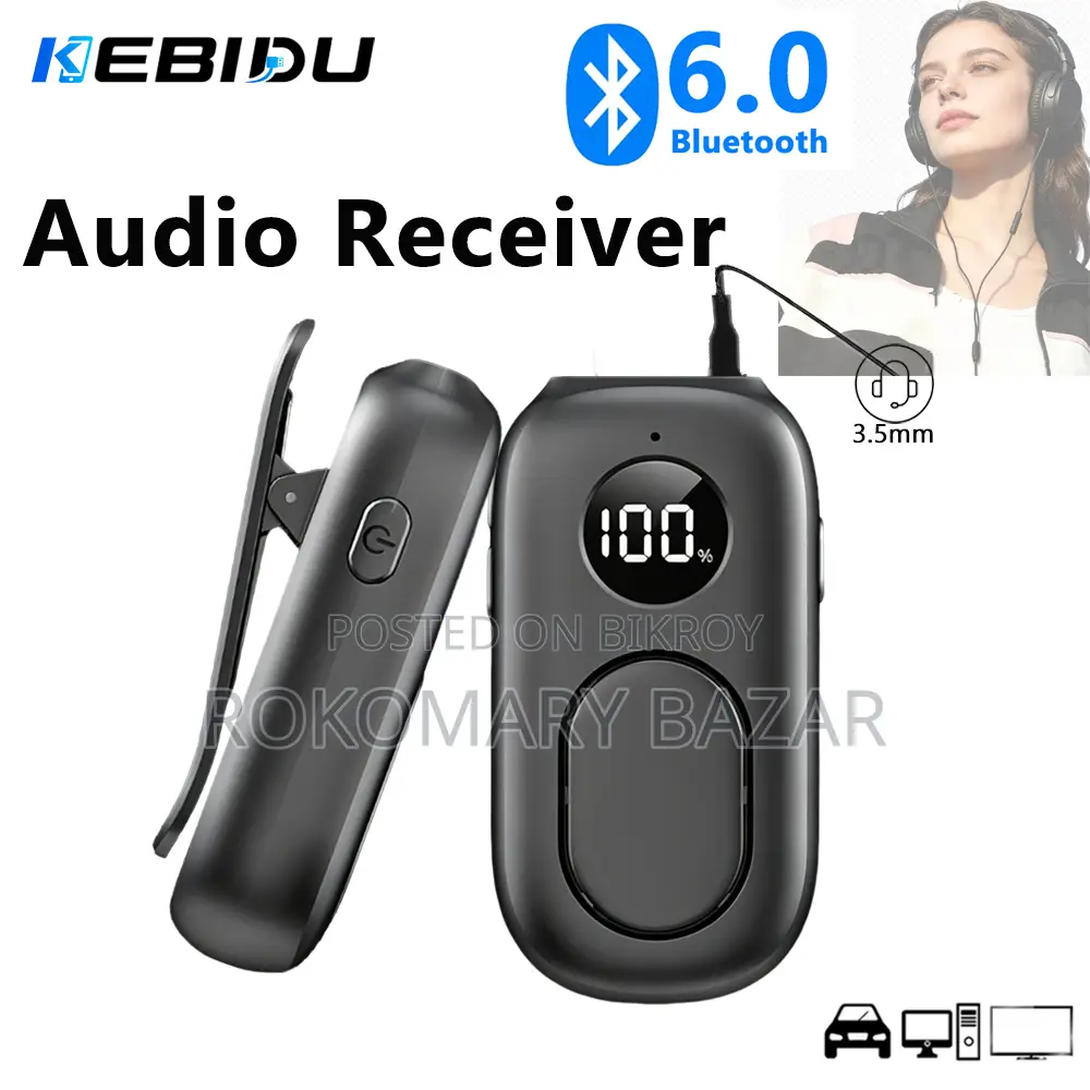 KEBIDUMEI Bluetooth 6.0 Audio Receiver 3.5mm Lavalier Wireless Adapter