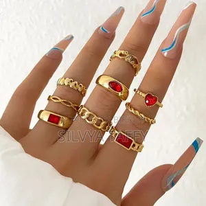 9 PCS Golden Fashionable Ring Set for Women