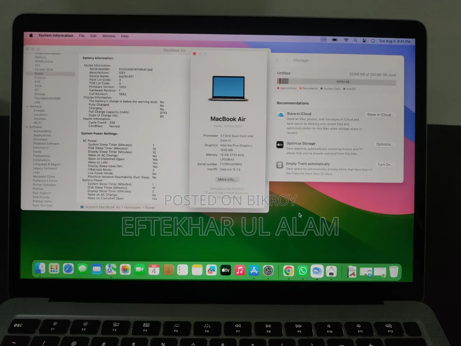 Laptop Apple MacBook Air 2020 16GB Intel Core i3 SSD 256GB
