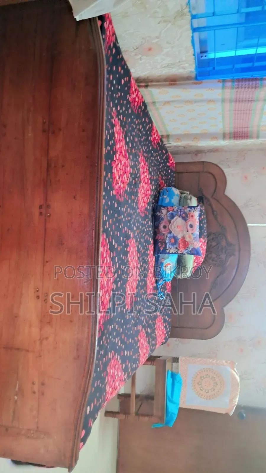Teak wood bed with mattress for sale