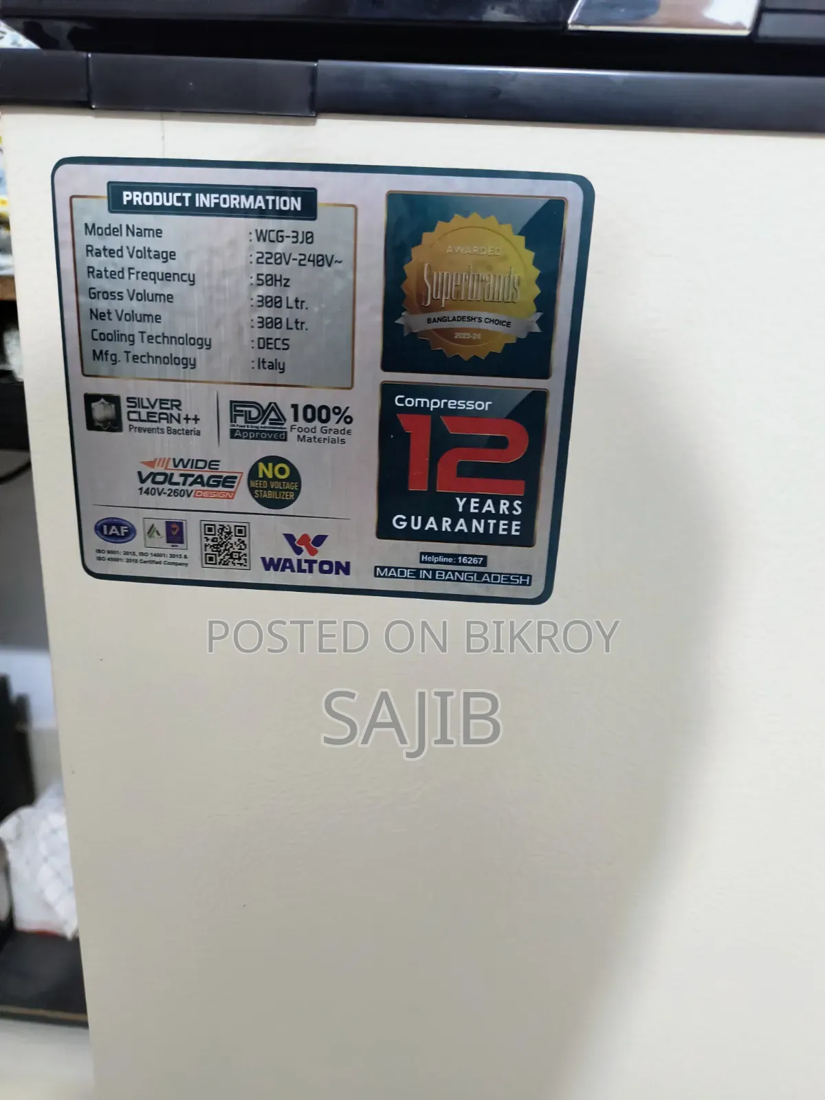 Walton 300 Liter Deep Freezer (New Condition) - Urgent Sale