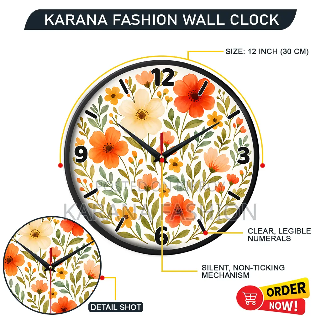 Karana Fashion (KW18) 12-Inch Blooming Floral Wall Clock