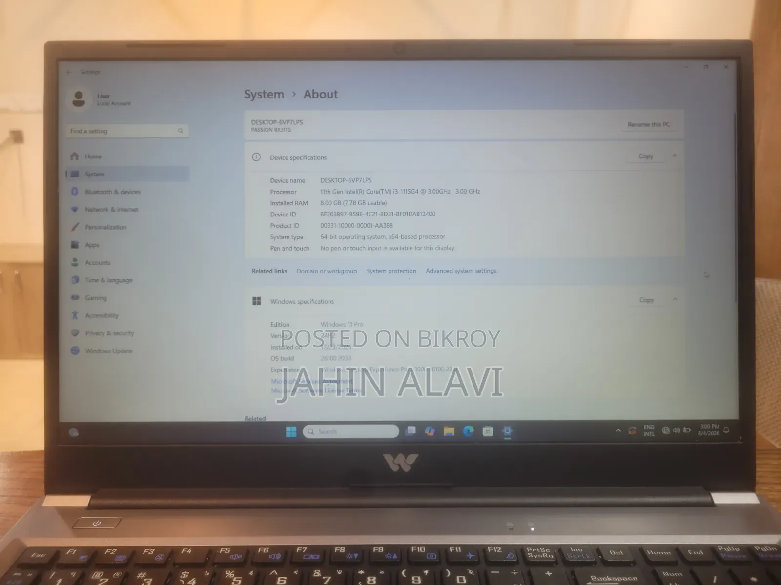 Laptop 8GB RAM Intel Core i3 512GB SSD