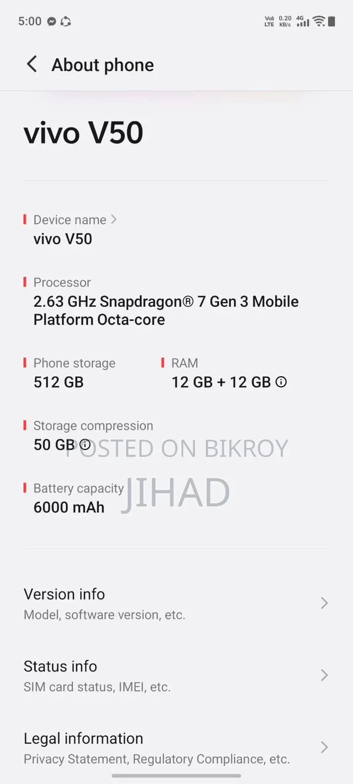 Vivo V50 512 GB Red