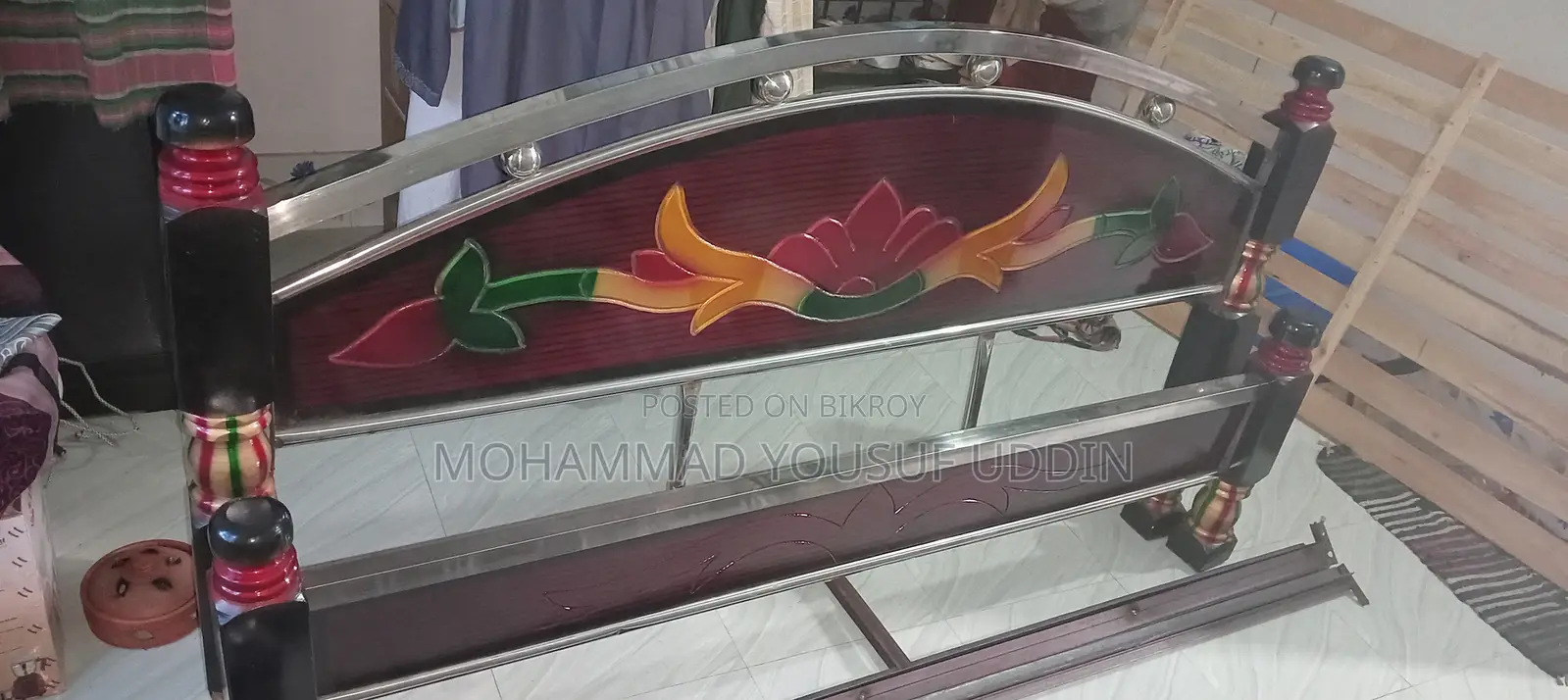 Steel and Mahogany Wood Bed