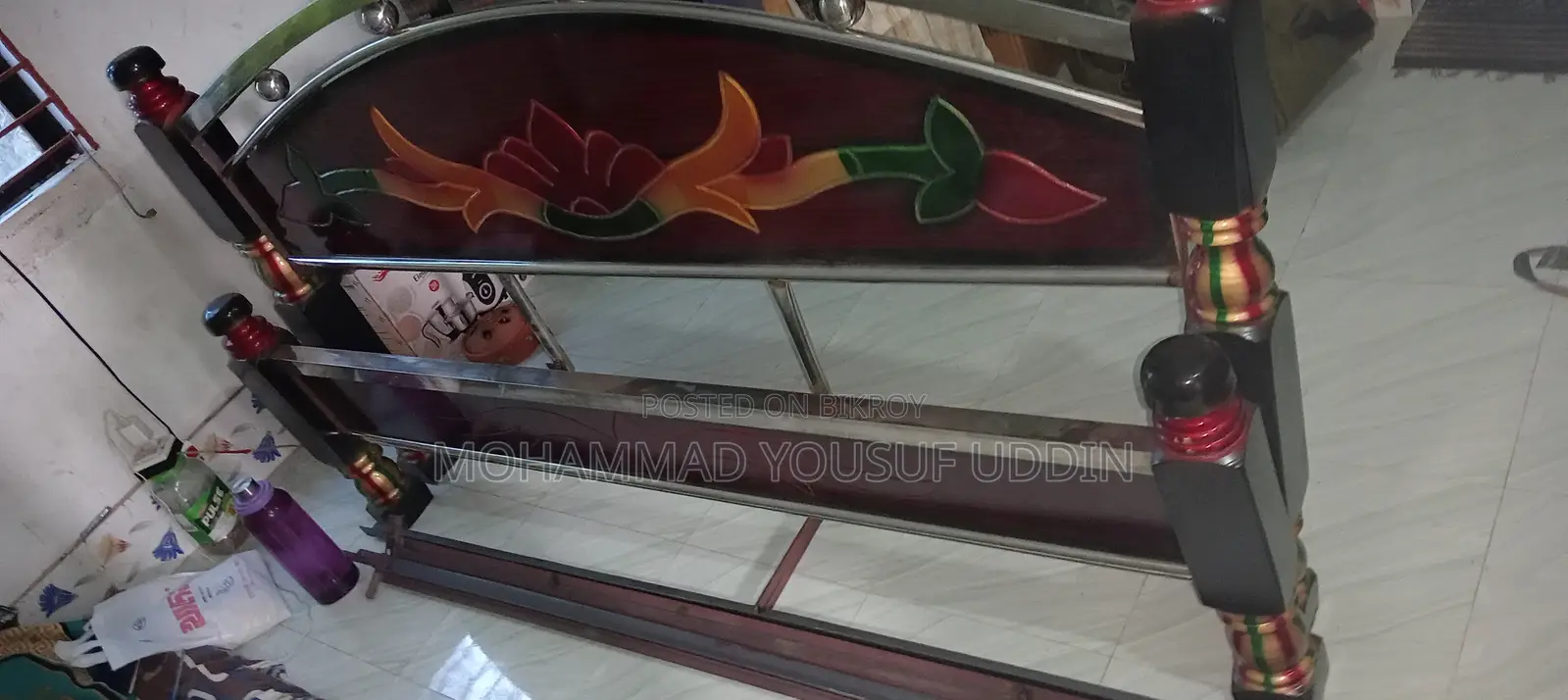 Steel and Mahogany Wood Bed