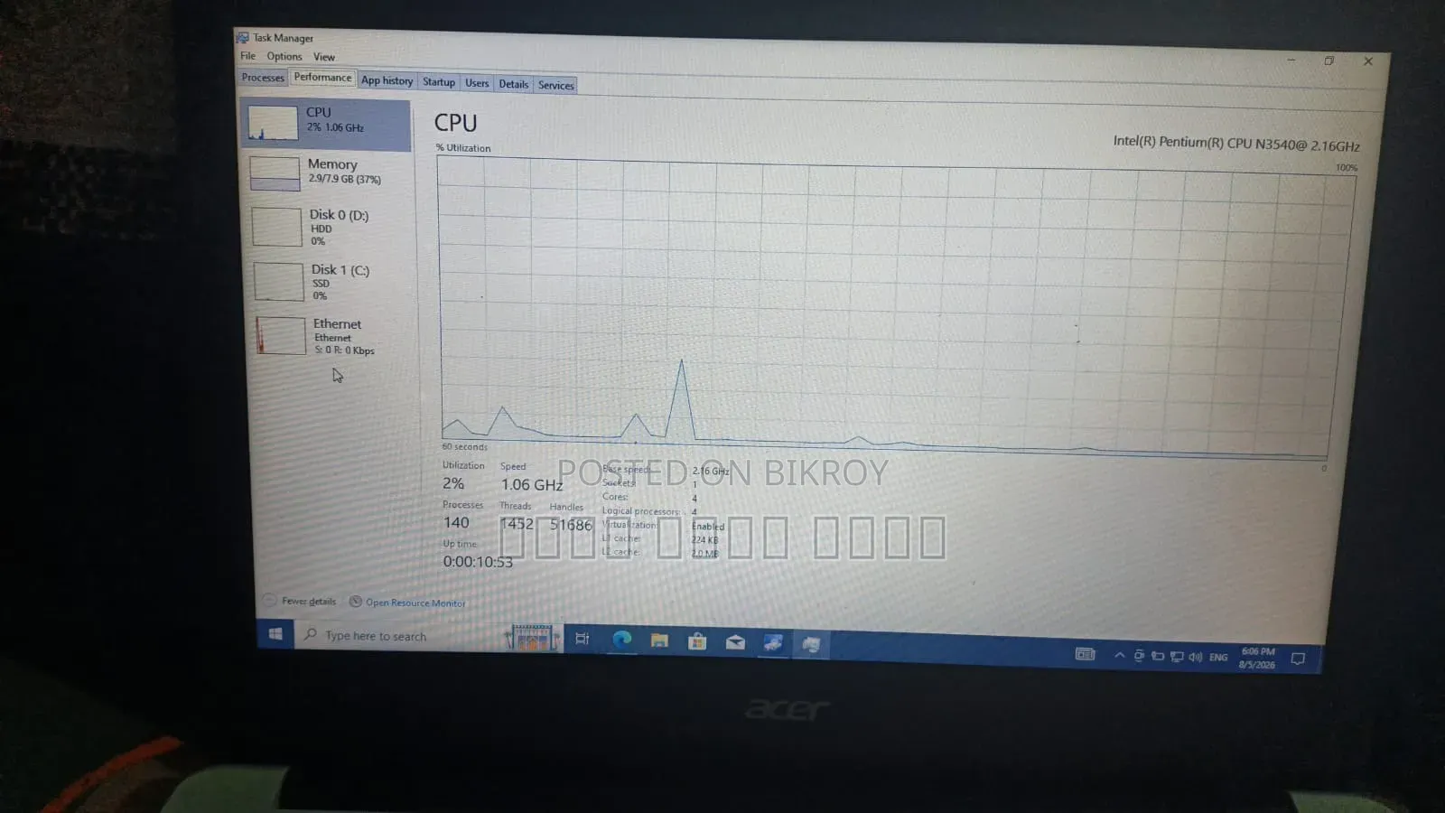 Laptop Acer Aspire E5-411 8GB Intel Pentium HDD 256GB