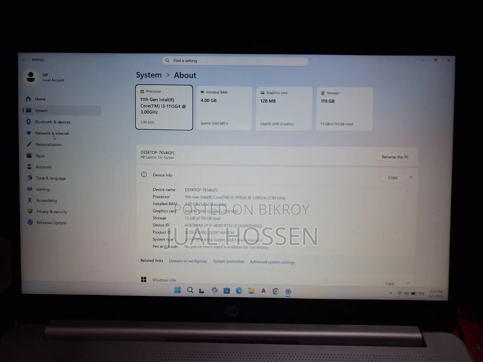 HP 15s Laptop 4GB Intel Core i3 SSD 128GB