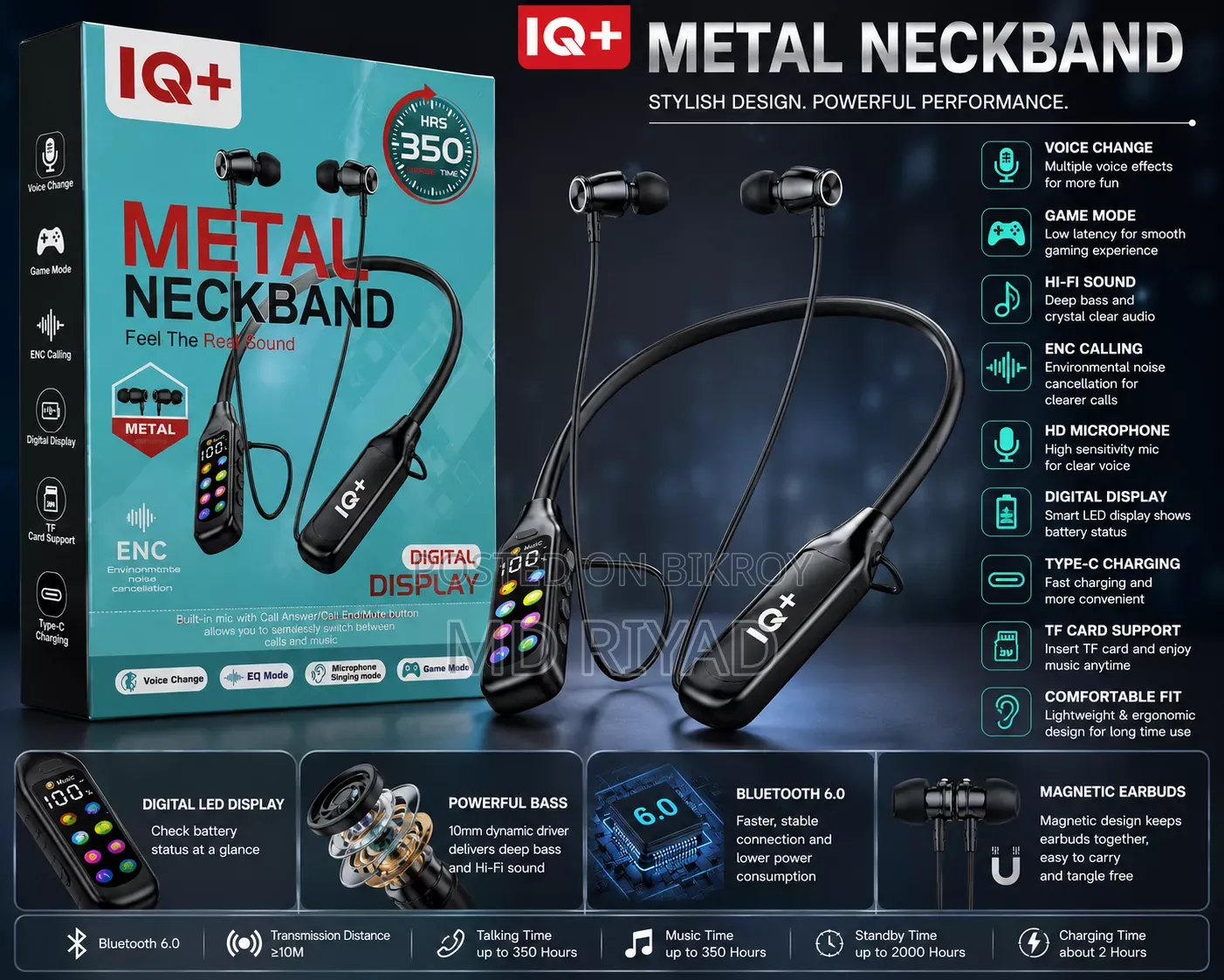 iQ Metal Neckband (  ফ্রি ডেলিভারি  )