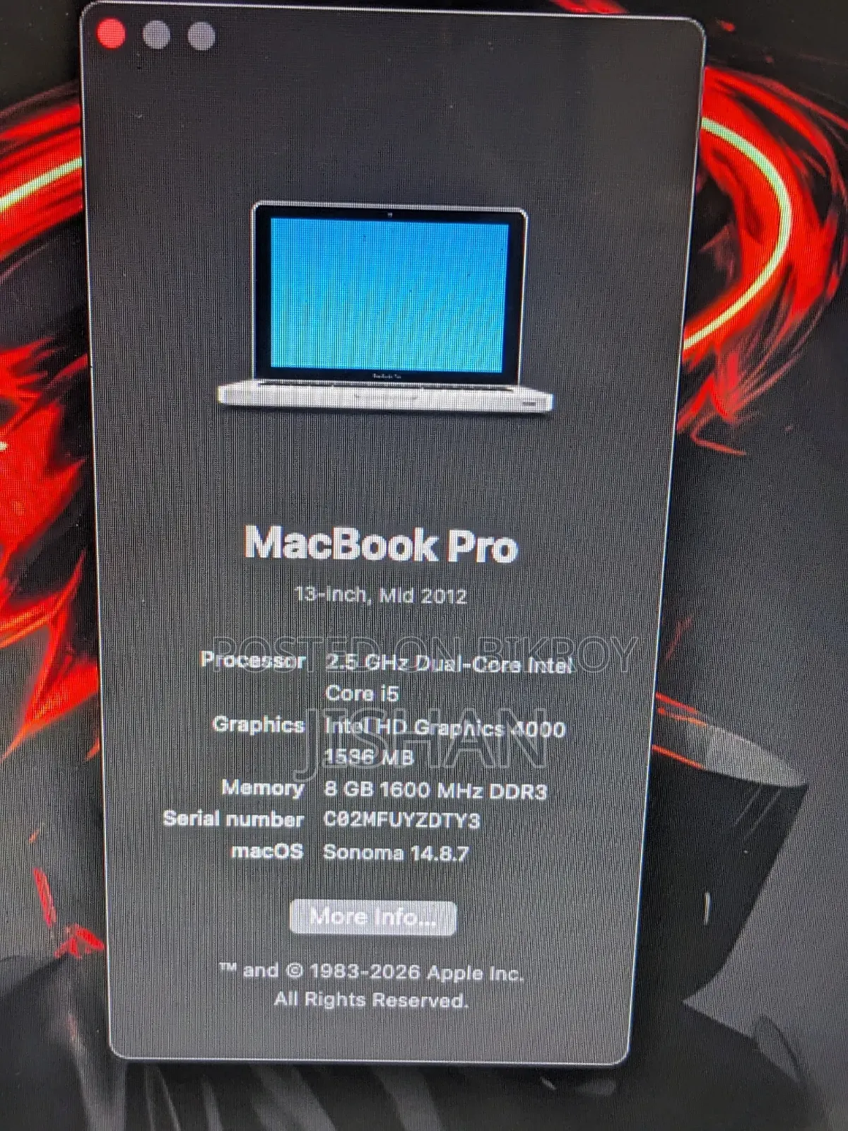 Laptop Apple MacBook 2012 8GB Intel Core I5 SSD 512GB