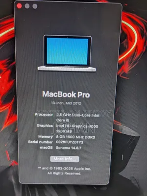 Laptop Apple MacBook 2012 8GB Intel Core I5 SSD 512GB