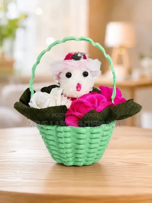 Handmade Decorative Flower Basket With Cute Teddy