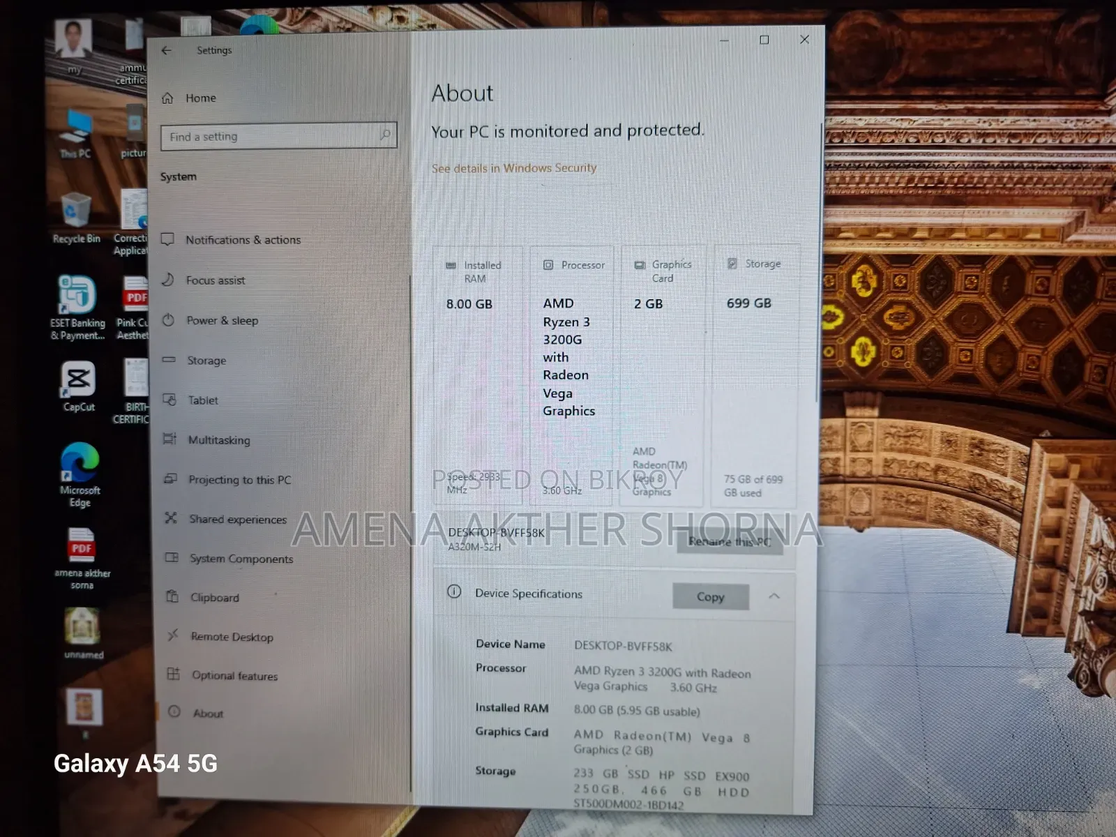 Desktop Computer Acer 8GB AMD Ryzen 3 HDD 256GB