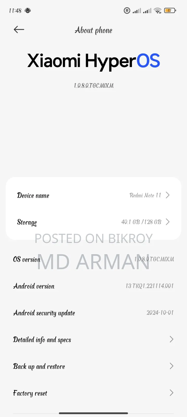 Xiaomi Redmi Note 11 128 GB Gray