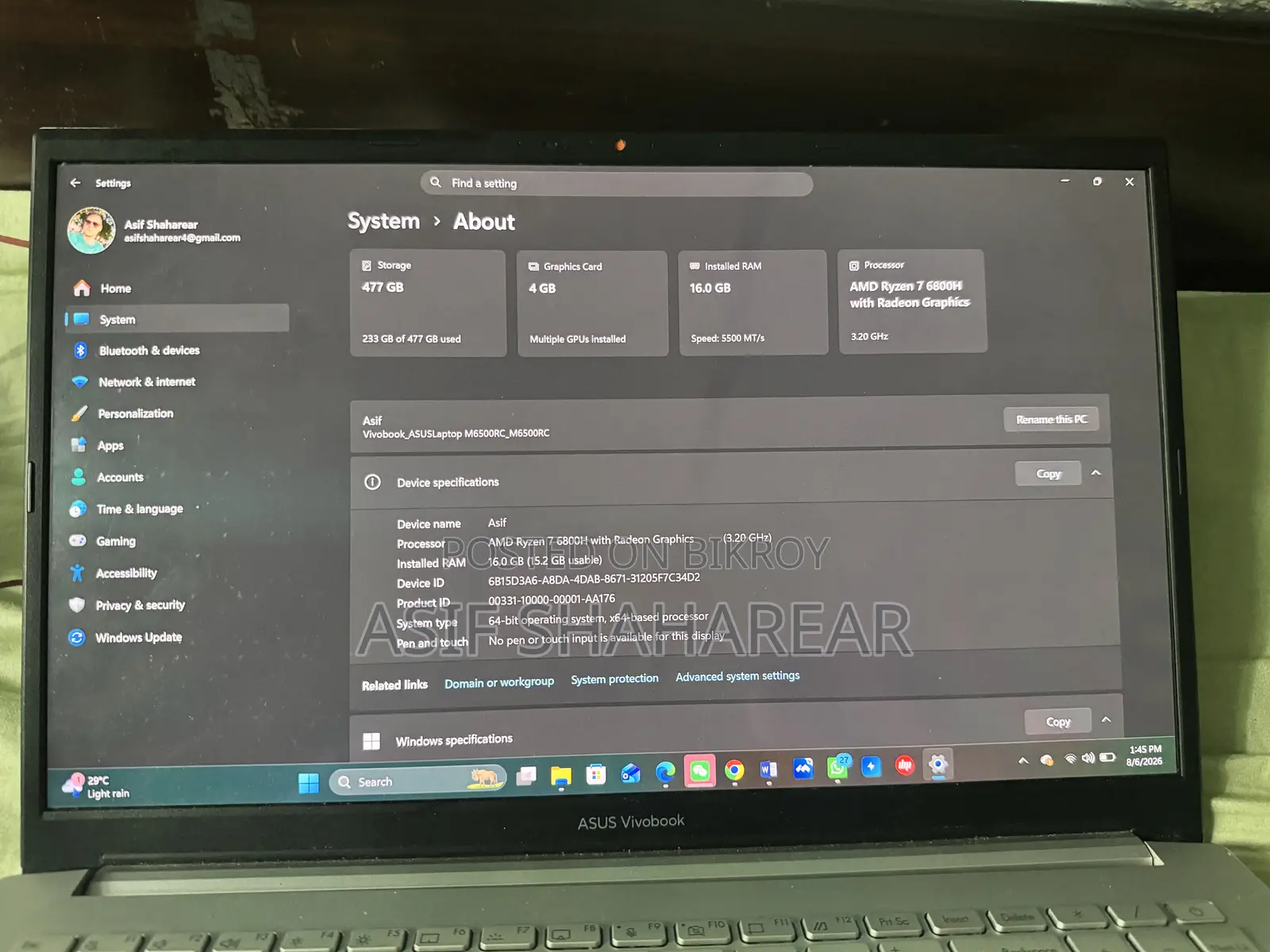 Laptop Asus Vivobook 16 OLED 16GB AMD Ryzen 7 SSD 512GB