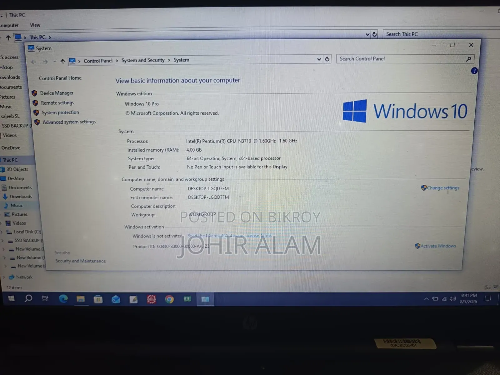 Laptop HP 15 4GB Intel Celeron SSD 256GB