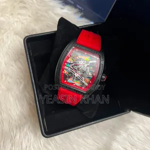 প্রিমিয়াম স্কেলেটন ডিজাইন রেড স্ট্র্যাপ স্মার্ট লুক পুরুষদের ঘড়ি