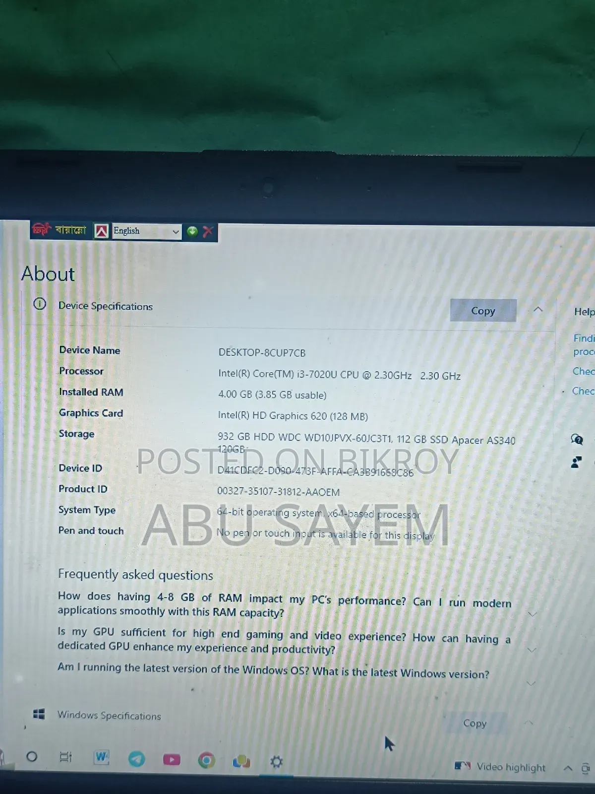 Laptop HP 14S 4GB Intel Core i3 HDD+SSD 1T