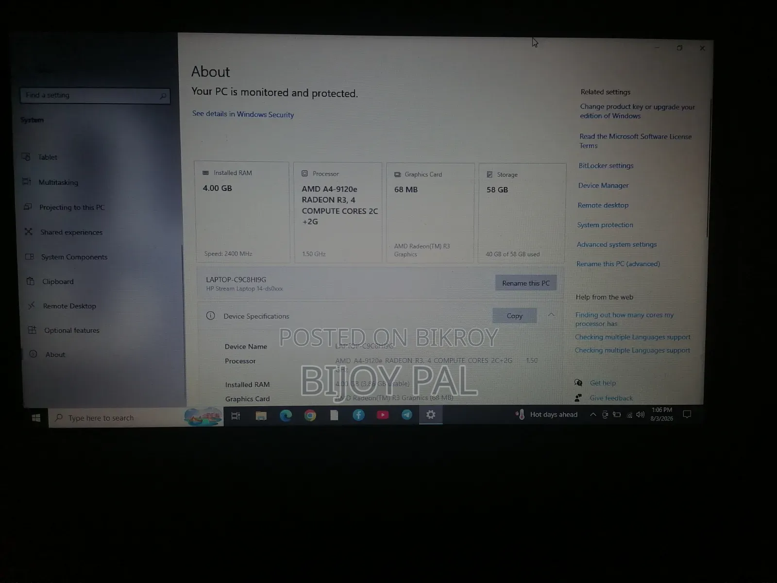 Laptop HP Stream 14 4GB AMD A4 SSD 128GB