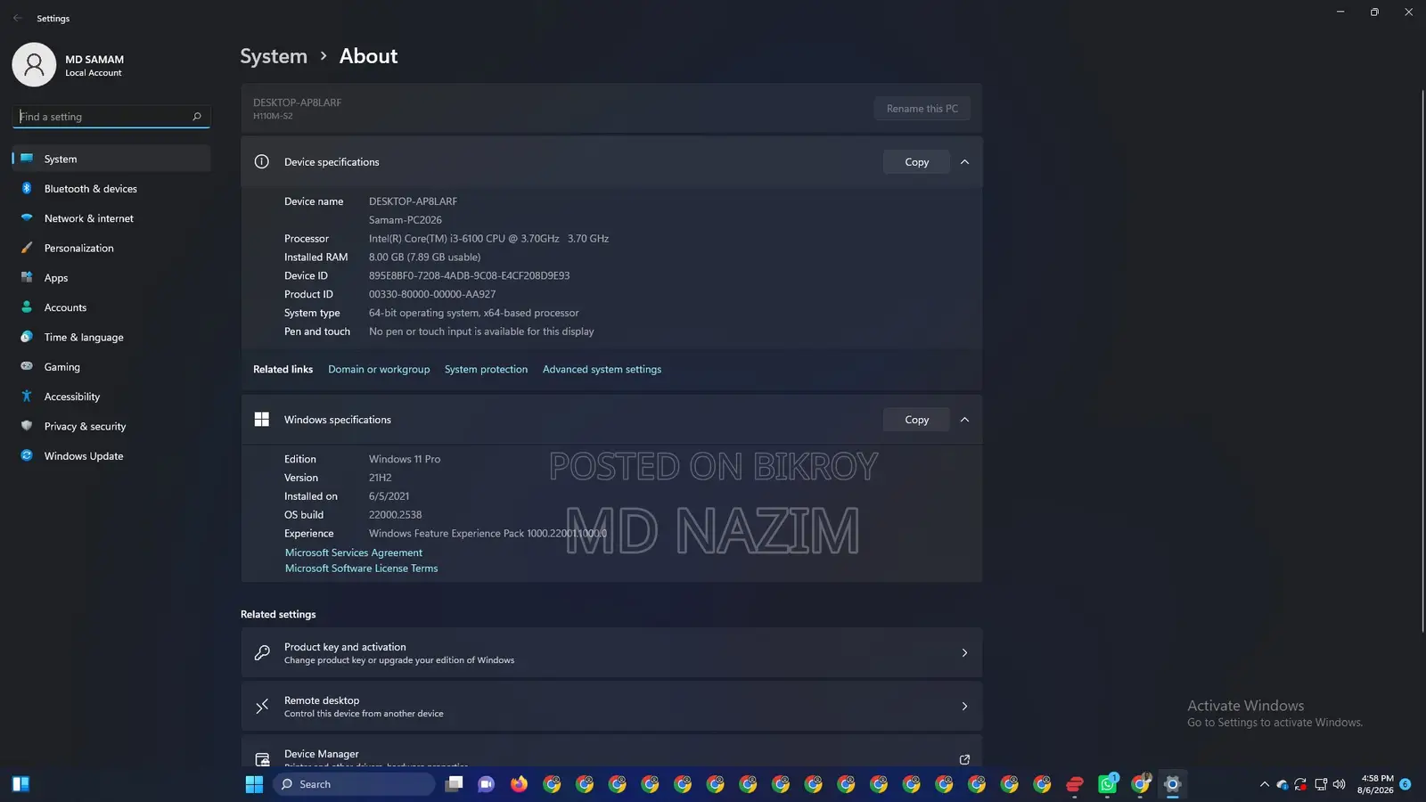 Desktop Computer Gigabyte GB-BSi3-6100 8GB Intel Core i3 SSD 128GB