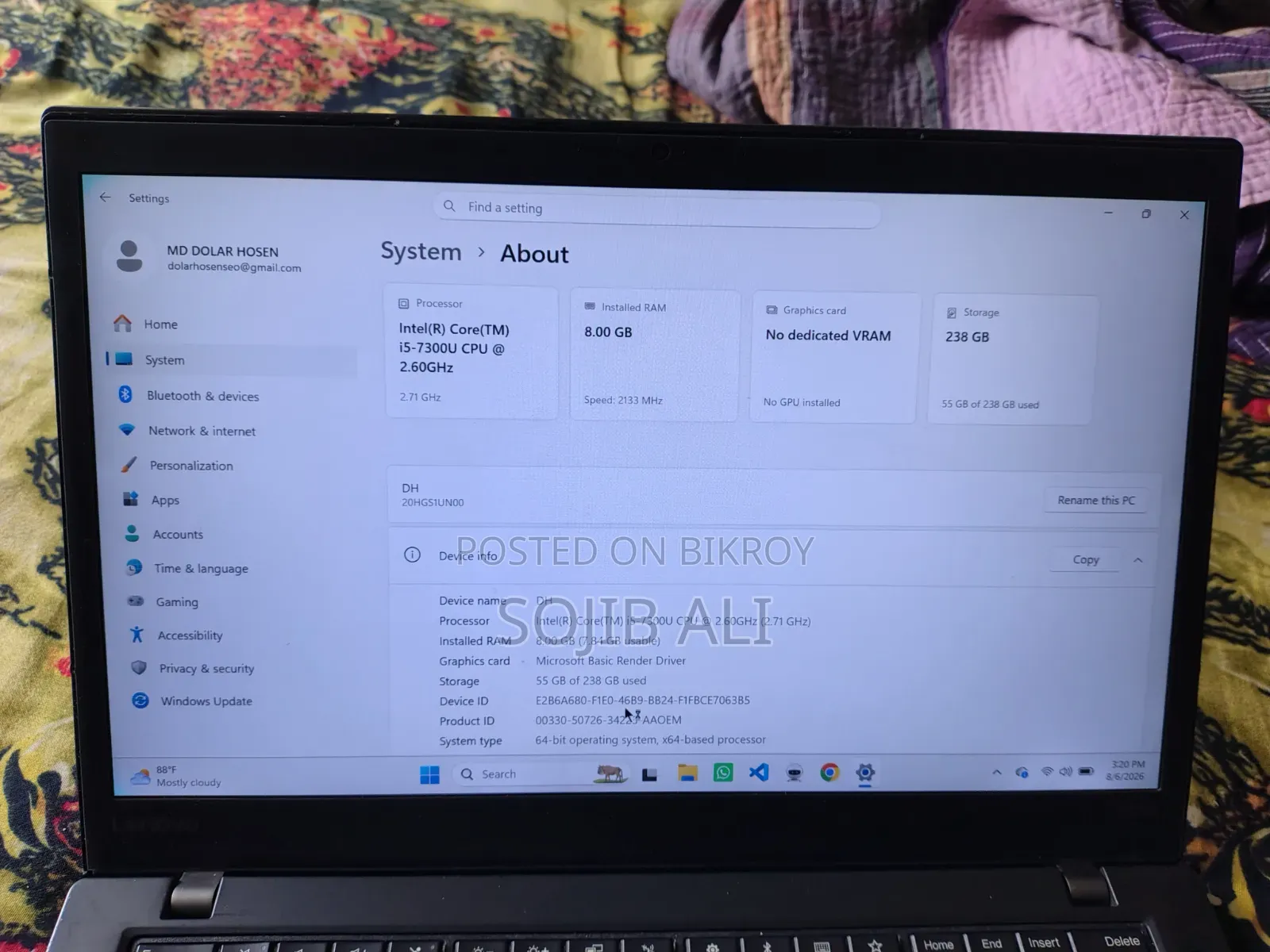 Laptop Lenovo ThinkPad T470s 8GB Intel Core i5 SSD 256GB