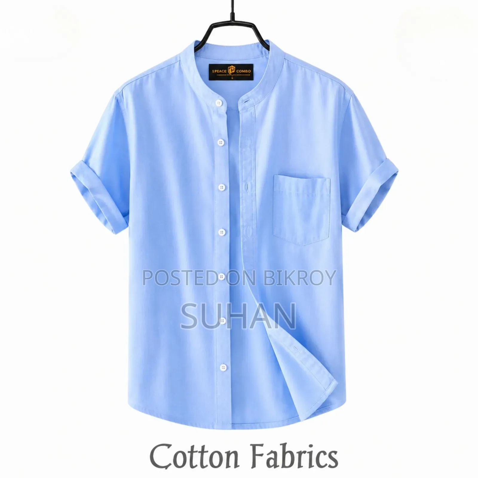 Premium Oxford Cotton Band Collar Short Sleeve Shirt