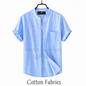 Premium Oxford Cotton Band Collar Short Sleeve Shirt